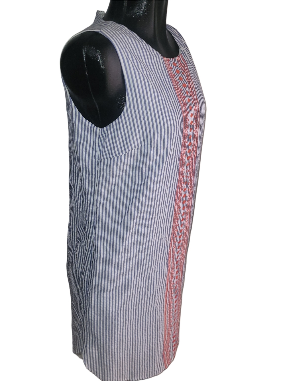 Charlie Paige Striped Sleeveless Shift Dress with Red Embroidered Front Size S - Picture 2 of 5